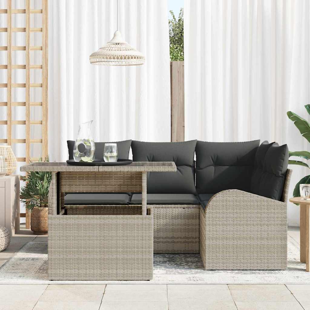 Garten-Sofa-Set mit Kissen 5 pcs Hellgrau Poly Rattan